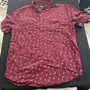 Carbon Shirt Mens‎ 2XL Red Lightning Bolt Print Short Sleeve Button Up Cotton